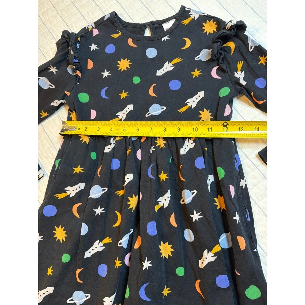 Hanna Andersson Girls Black Space Rocket Planet Ruffle Dress 120 US‎ 6-7 82013